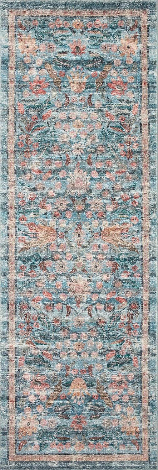 Loloi Rifle Paper Co. x Courtyard Blue - Alfombra decorativa ovalada de 2 pies...