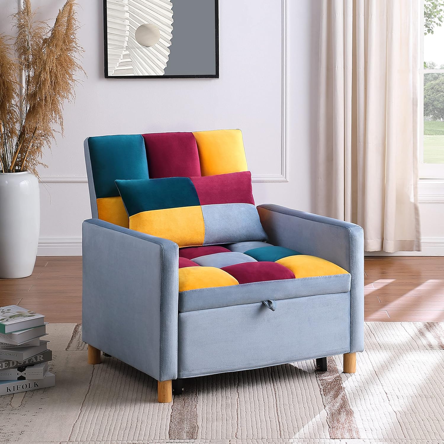 Sofá cama convertible 3 en 1, silla reclinable de tela de terciopelo para...