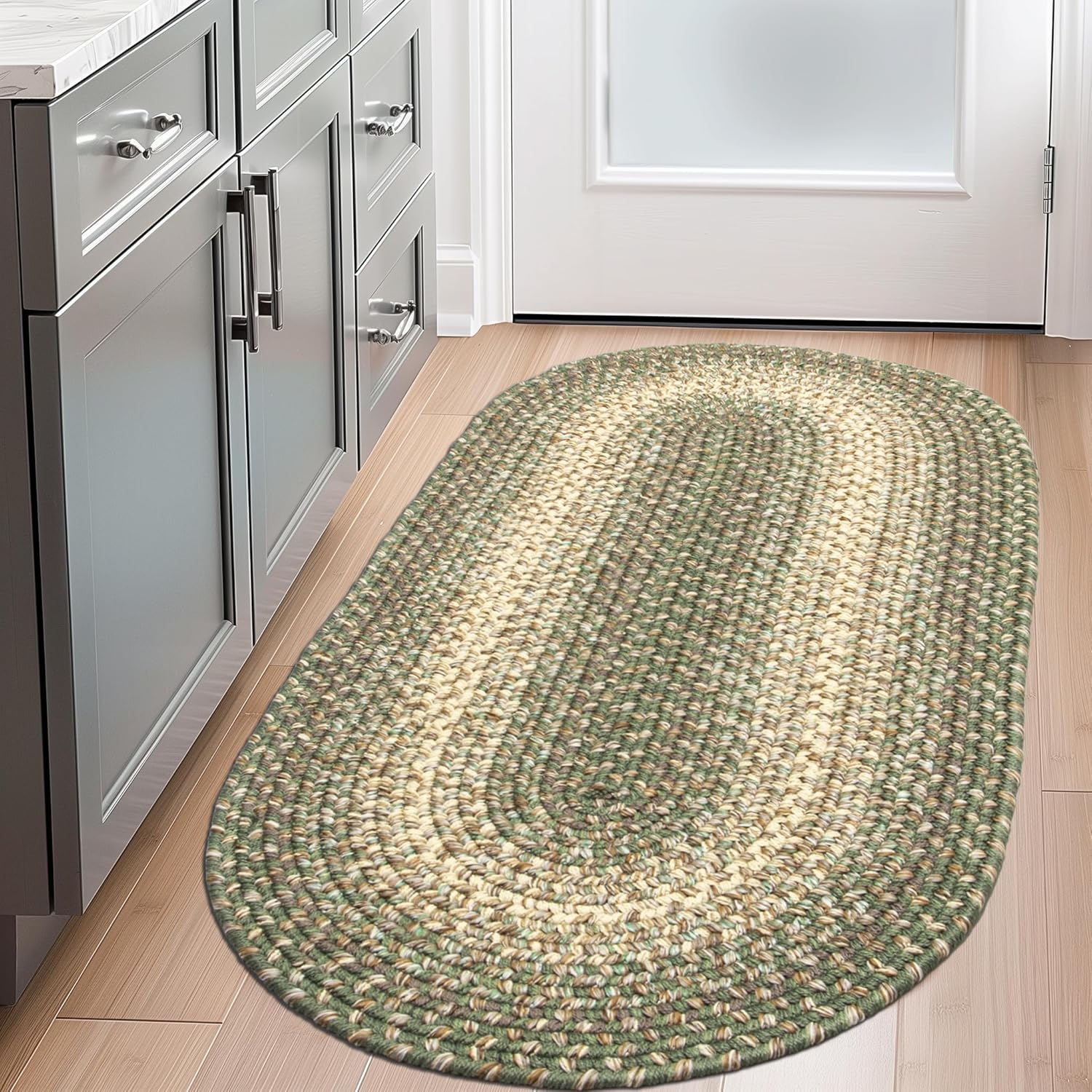 Braided Farmhouse Alfombra trenzada Ridgewood para sala de estar, reversible,