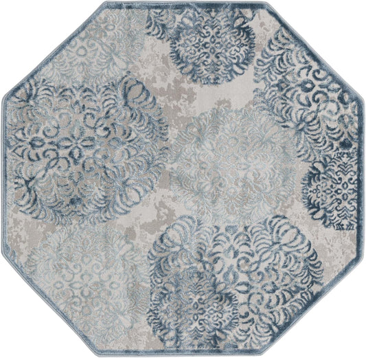 Aberdeen Collection Alfombra Chatsworth (octágono de 4 pies, azulbeige)