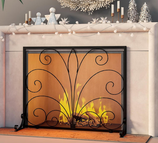 Pantalla de chimenea, malla decorativa de hierro forjado hecha a mano, malla de