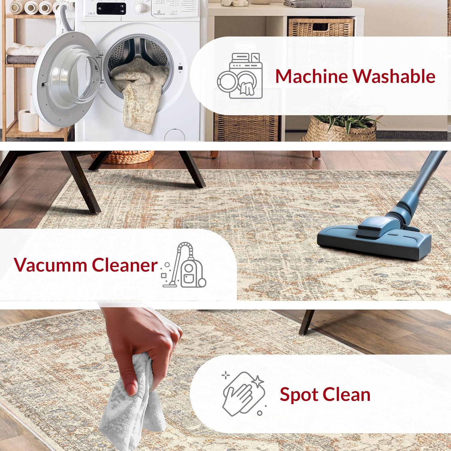 nuLOOM Alfombra redonda SpinClean de 8 pies, lavable a máquina, resistente a...