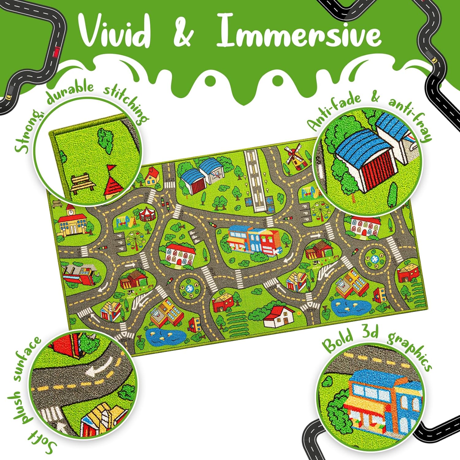 Alfombra de juegos 3D City Life para niños, tapete de actividades extra grande...