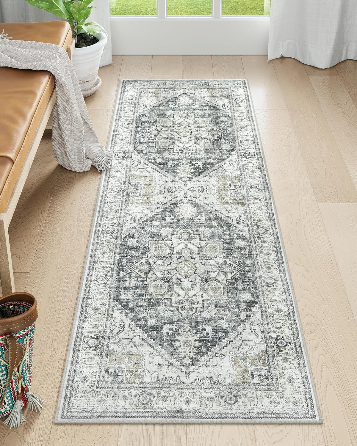 LIVEBOX Alfombra de pasillo lavable de 2 x 6 pies, alfombra bohemia de cocina...