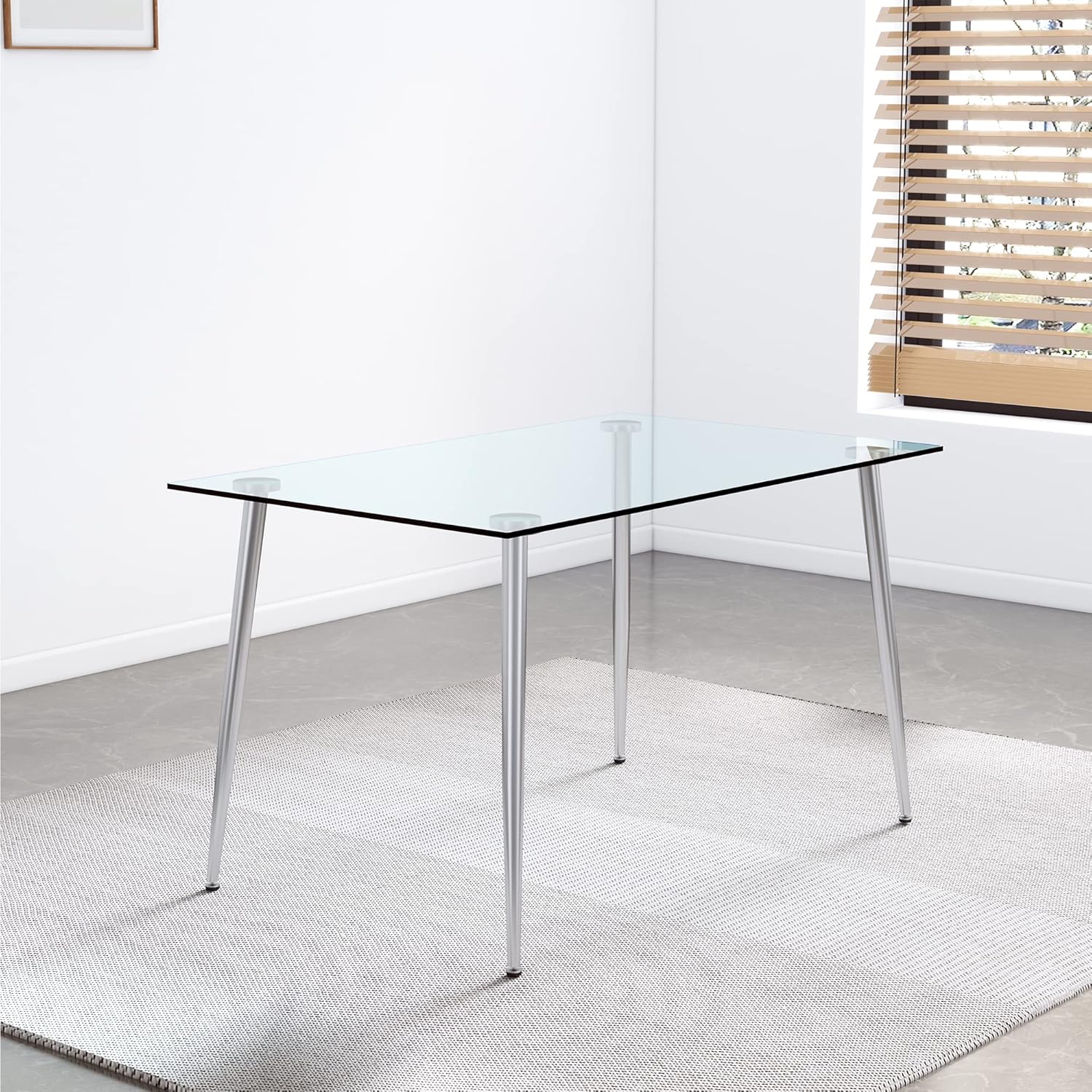 Mesa de comedor rectangular moderna y minimalista de cristal para 4 a 6