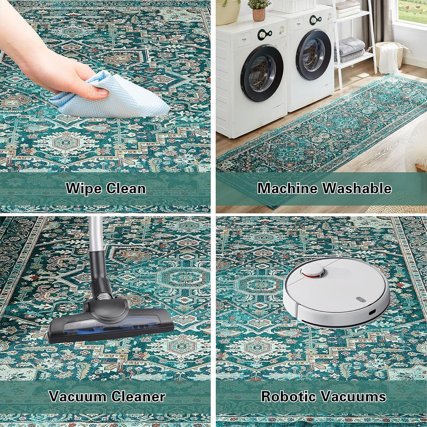 Floralux Alfombra redonda de 4 pies, alfombra circular lavable antideslizante,...