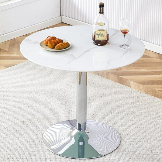 Round Glass Dining Table,35" Round Cocktail Table with Tempered Glass Table