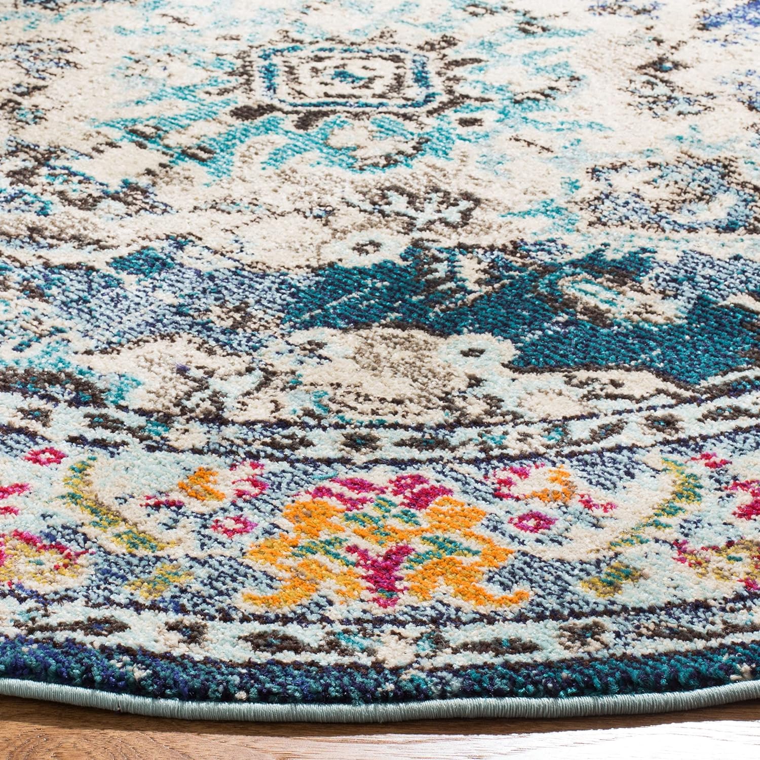 Alfombra bohemia estilo medallón antiguo, colección Monaco MNC243N, no suelta