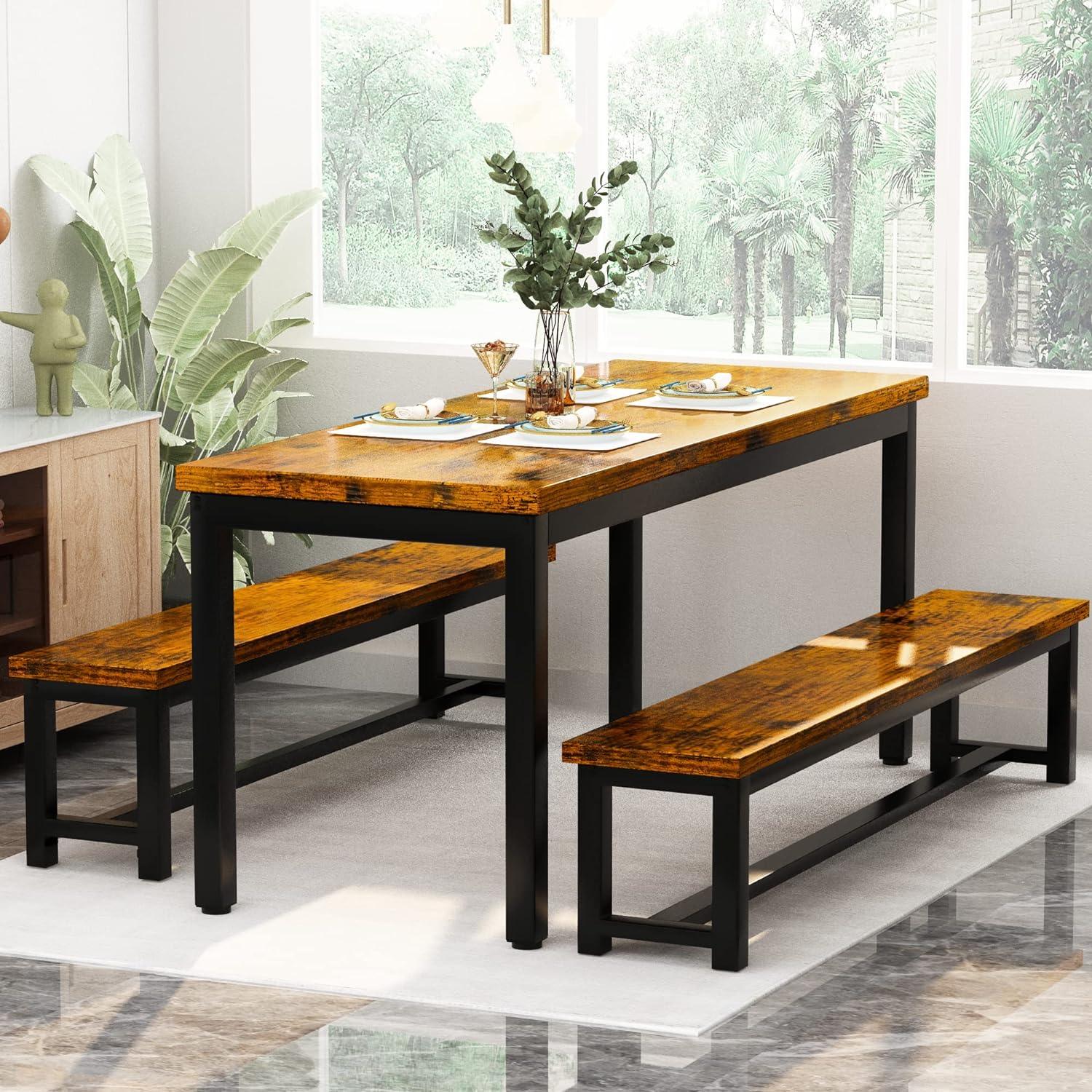 AWQM Juego de mesa de comedor de 43.3 pulgadas para 4, mesa de comedor de