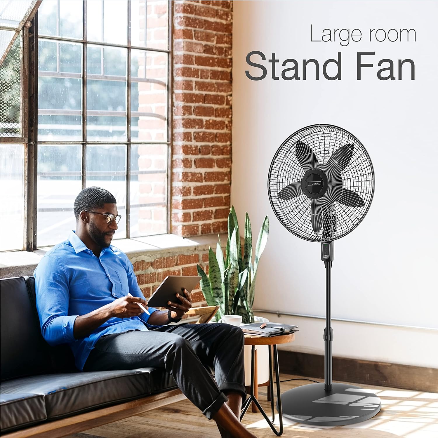Lasko Ventilador de pedestal oscilante, altura ajustable, control remoto, 4...