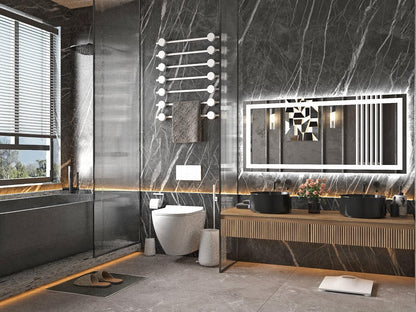 Espejo de baño LED de 60 x 28 pulgadas con luz frontal + retroiluminada, espejo