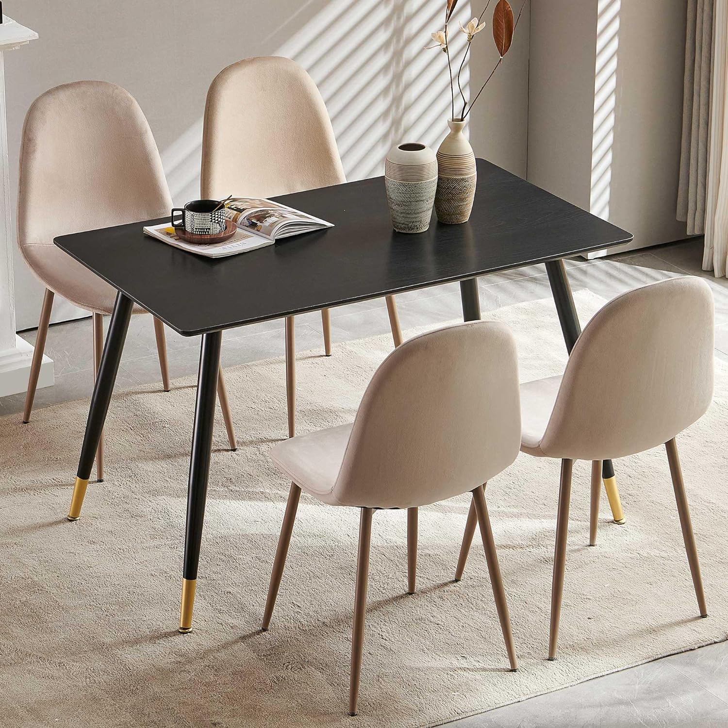 Juego de mesa de comedor para 4 mesas de comedor rectangulares con 4 sillas
