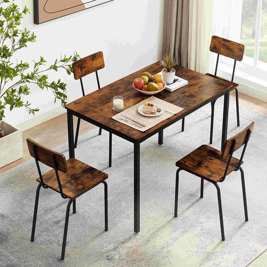 Wooden&Steel Juego de mesa de comedor para 4, juego de comedor de 5 piezas con