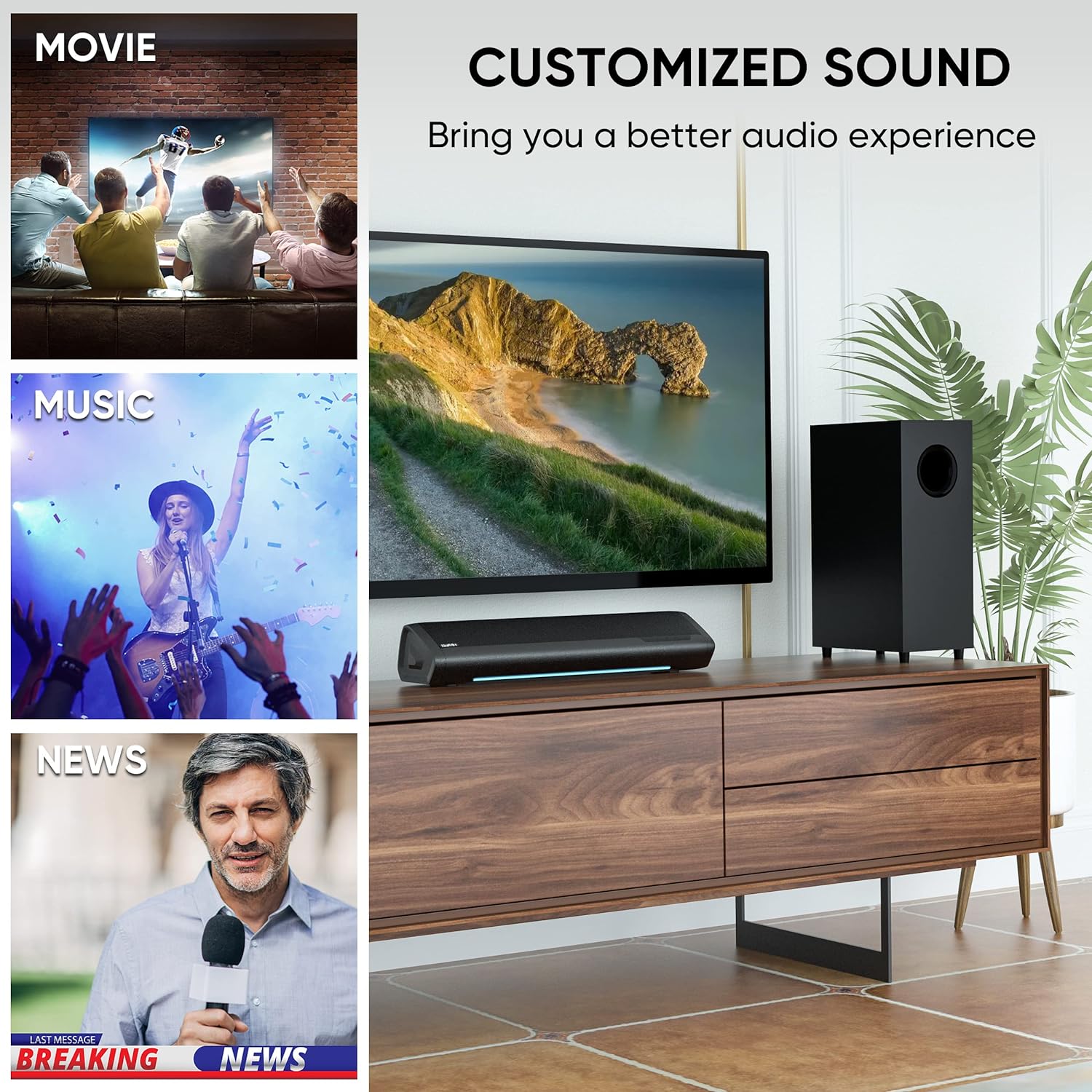 Saiyin Barras de sonido para TV con subwoofer, barra de sonido pequeña de bajo...