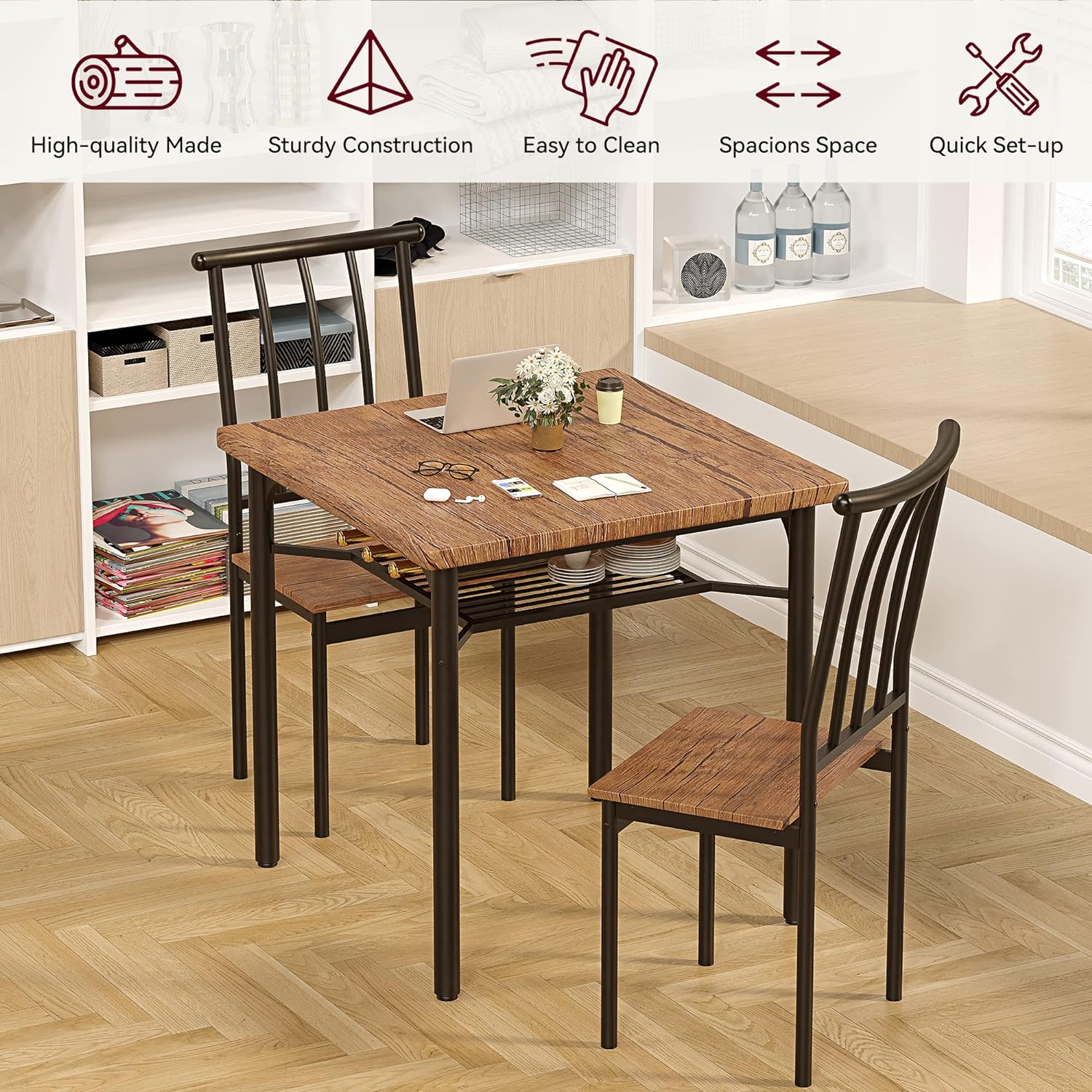 IDEALHOUSE Juego de mesa de comedor, juego de mesa de comedor de 3 piezas para