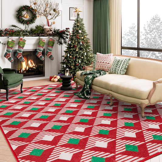 Alfombra de Navidad de 8 x 10 pies, lavable a máquina, alfombra de interior...