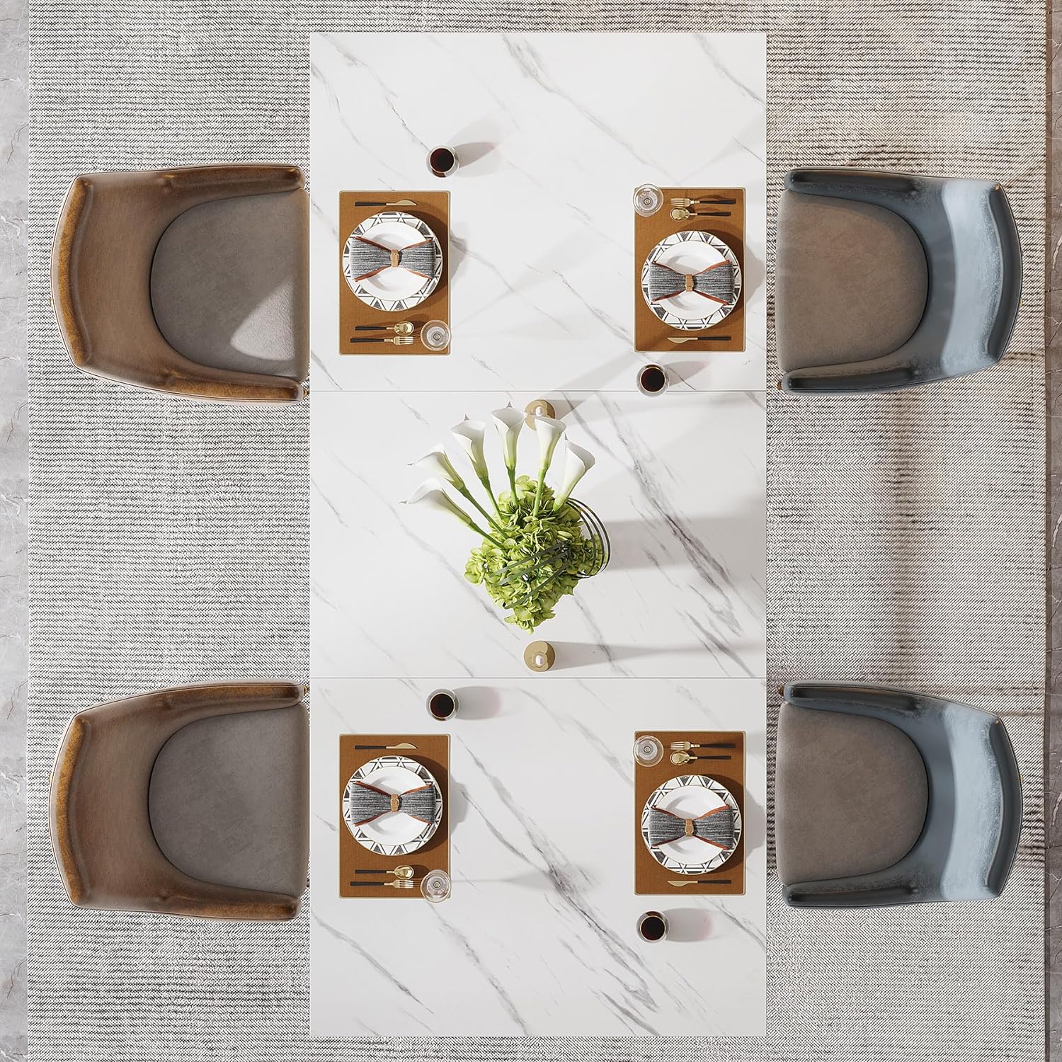 Mesa de comedor rectangular de 63 pulgadas para 4 a 6, mesa de cocina moderna