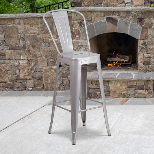 Taburete Flash Furniture de bar, hecho de metal para interior y exterior,...