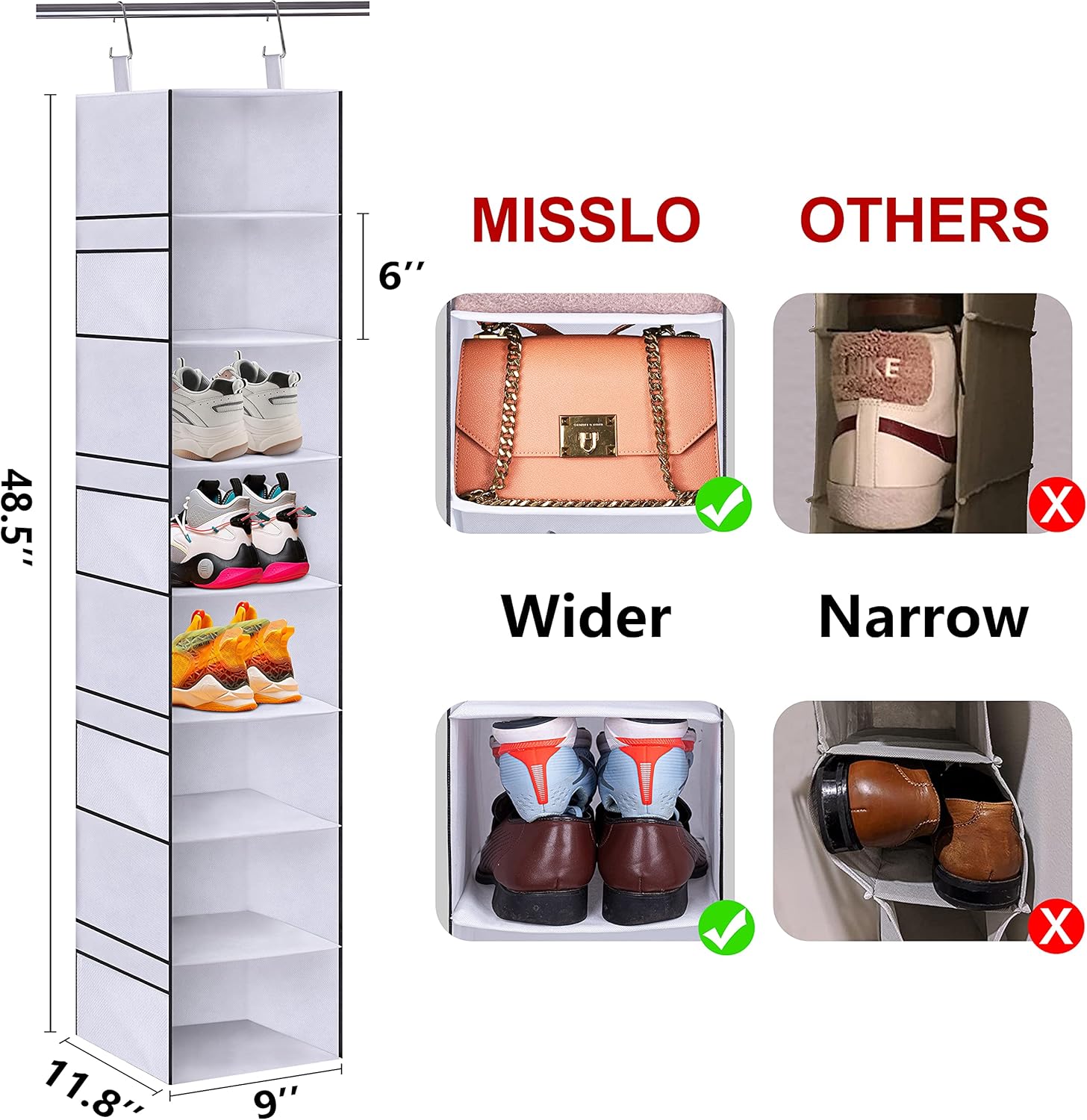 Organizador de zapatos colgante de 8 estantes, organizadores de ropa y estantes