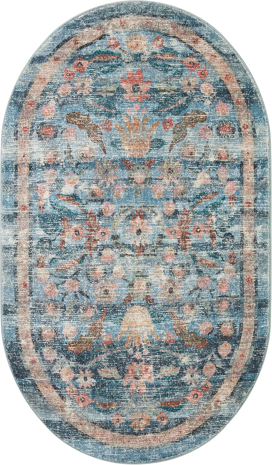 Loloi Rifle Paper Co. x Courtyard Blue - Alfombra decorativa ovalada de 2 pies...