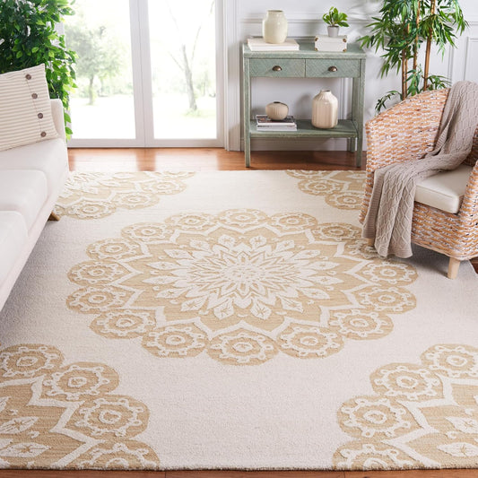 SAFAVIEH Blossom Collection - Alfombra de área de 8 x 10 pies, marfil y beige,...