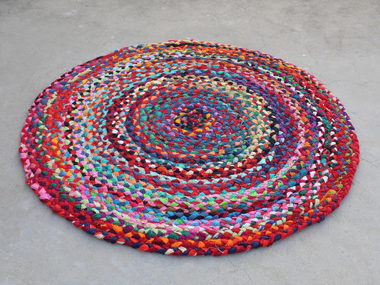 Alfombra de tela de algodón multicolor, almohadilla tejida a mano, alfombra de...