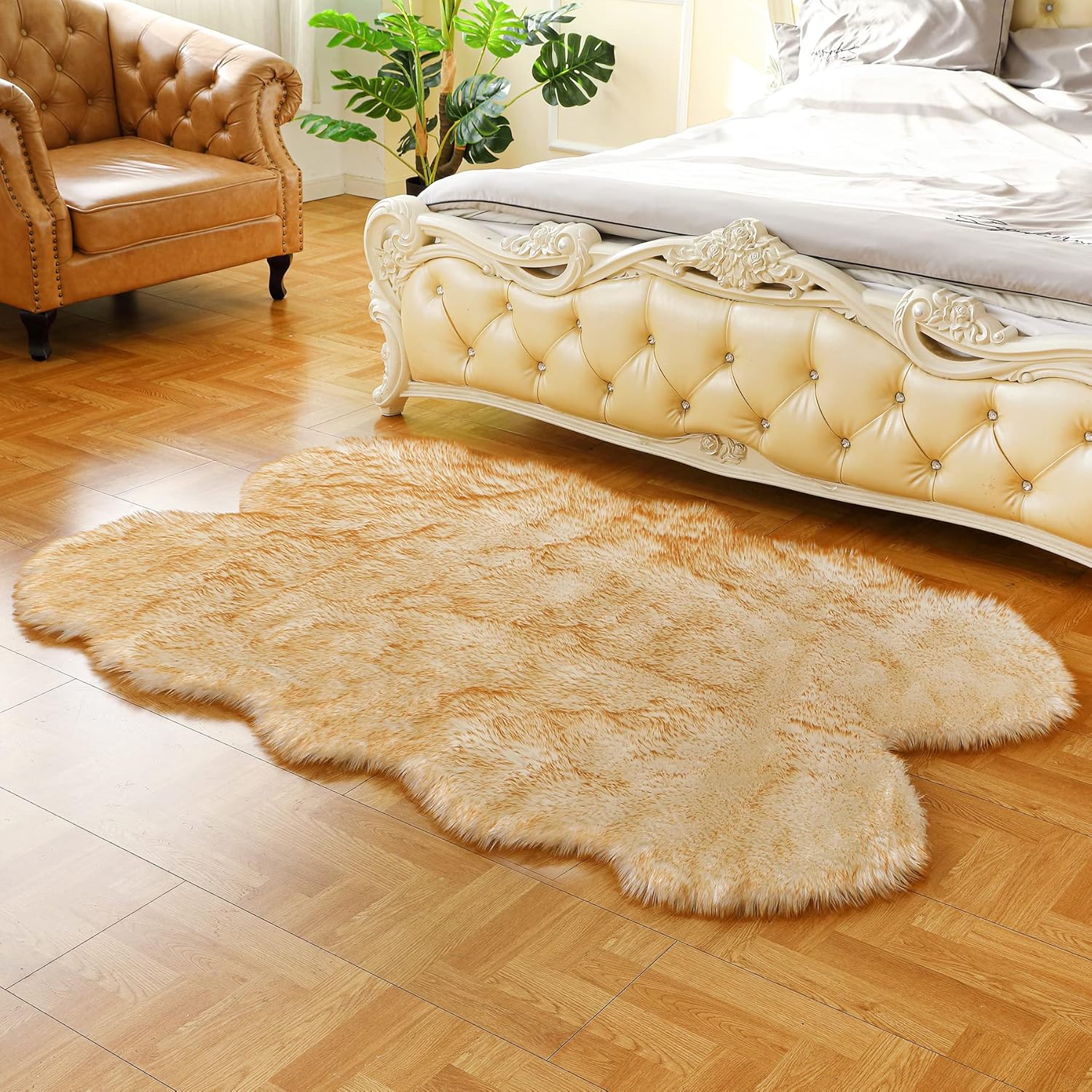 Alfombra de piel sintética de oveja súper suave y esponjosa, alfombra de área...