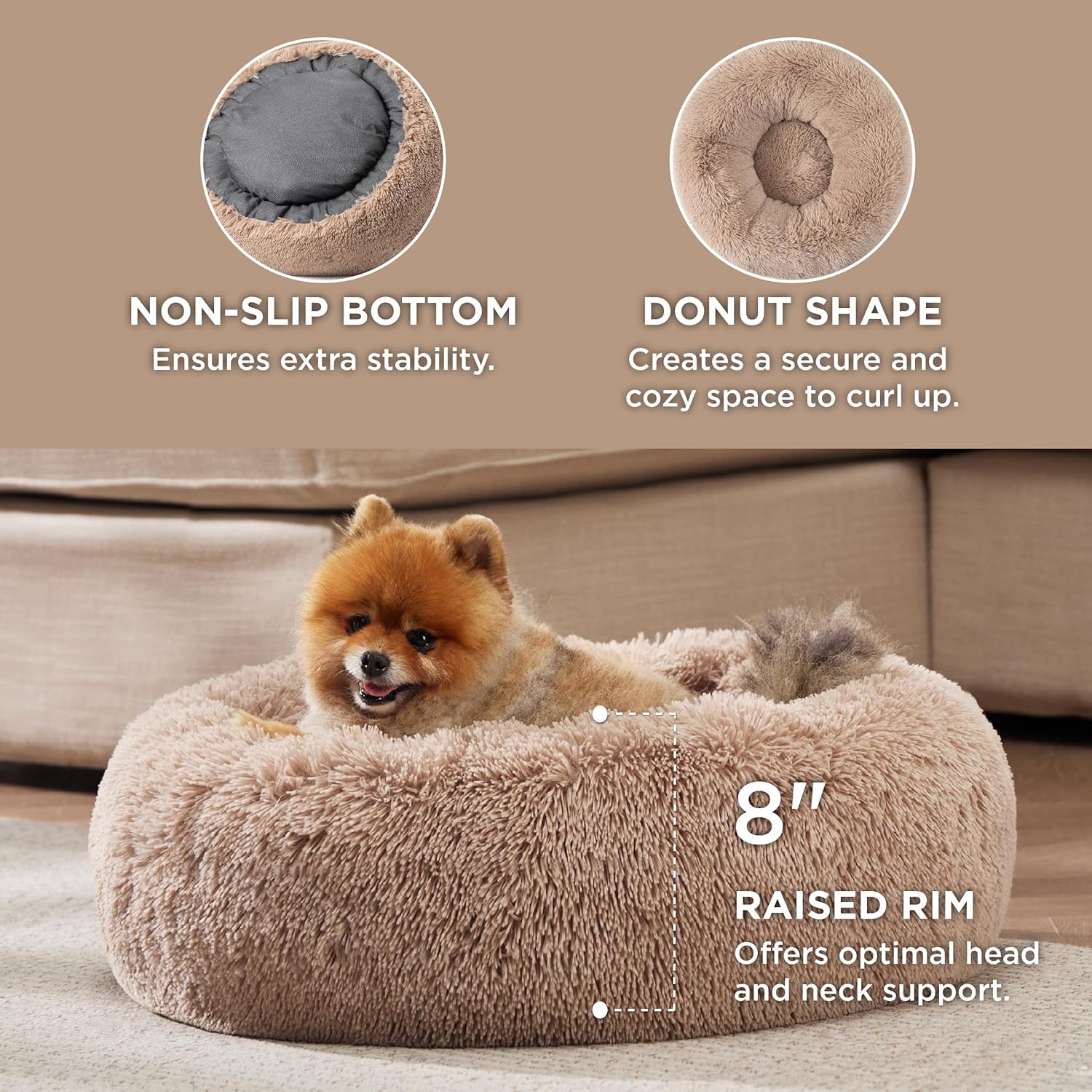 Bedsure - Cama calmante de pelo sintético para perros pequeños, lavable,...