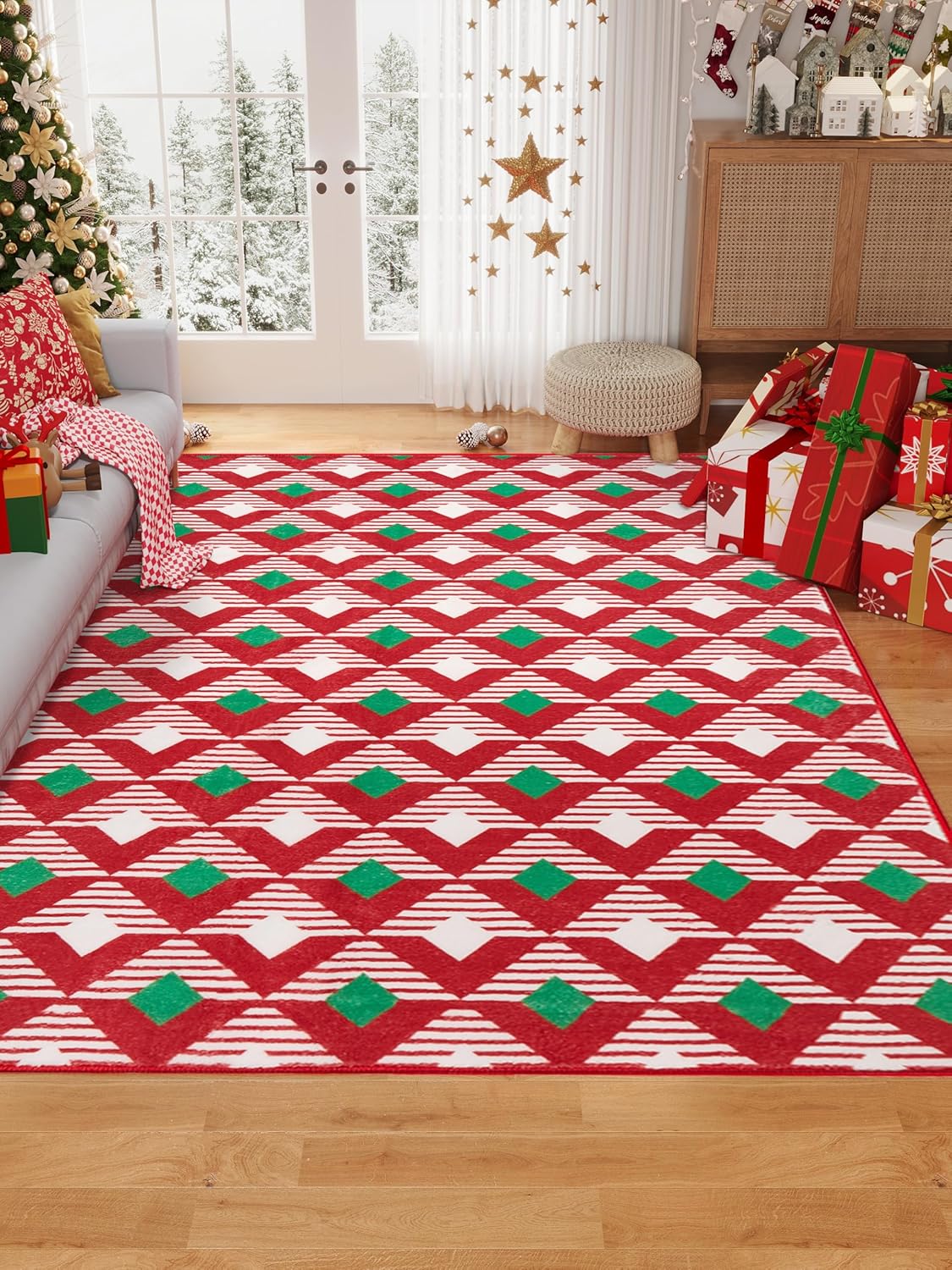 Alfombra de Navidad de 8 x 10 pies, lavable a máquina, alfombra de interior...
