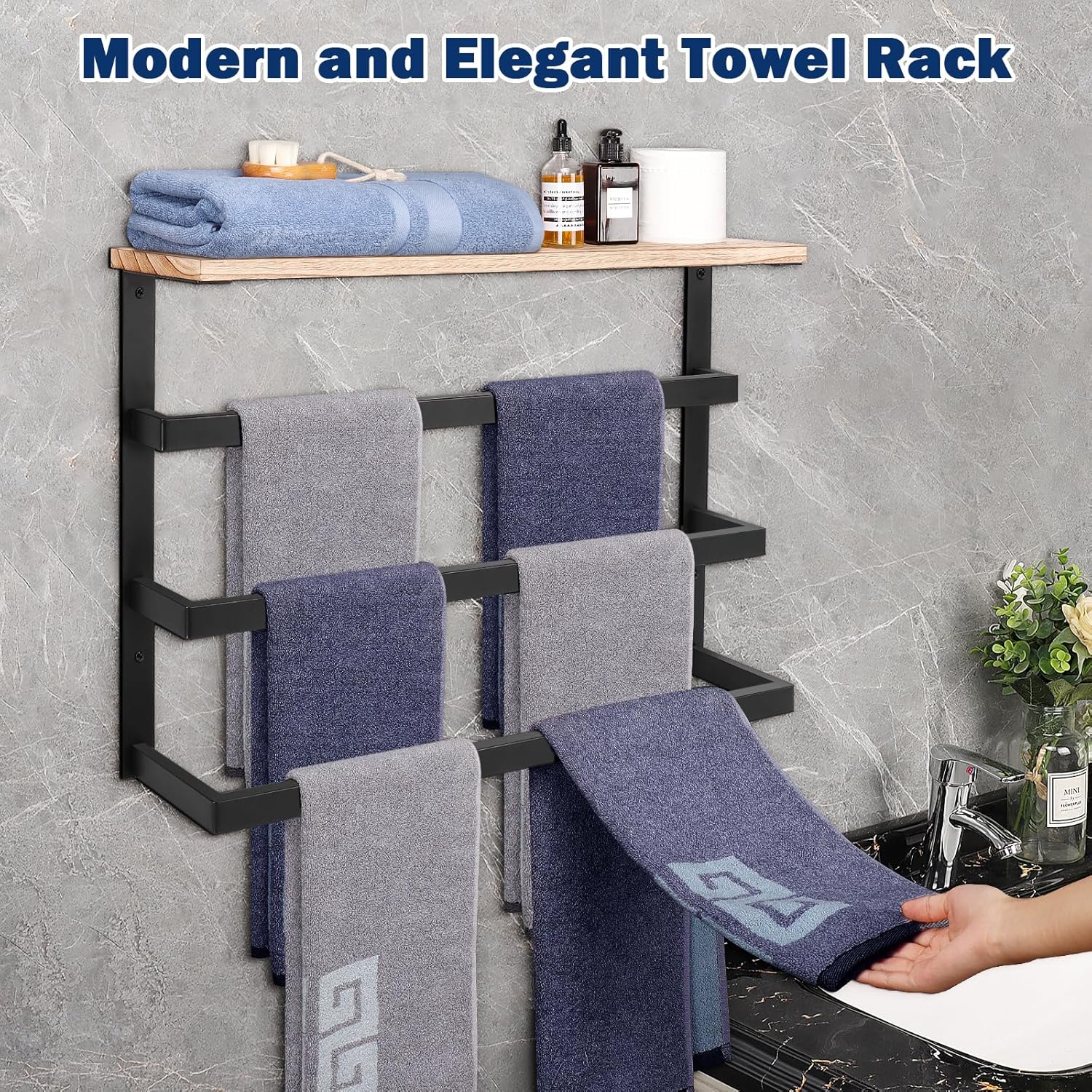 NearMoon Toallero colgante para baño, toallero de metal grueso con estante de...