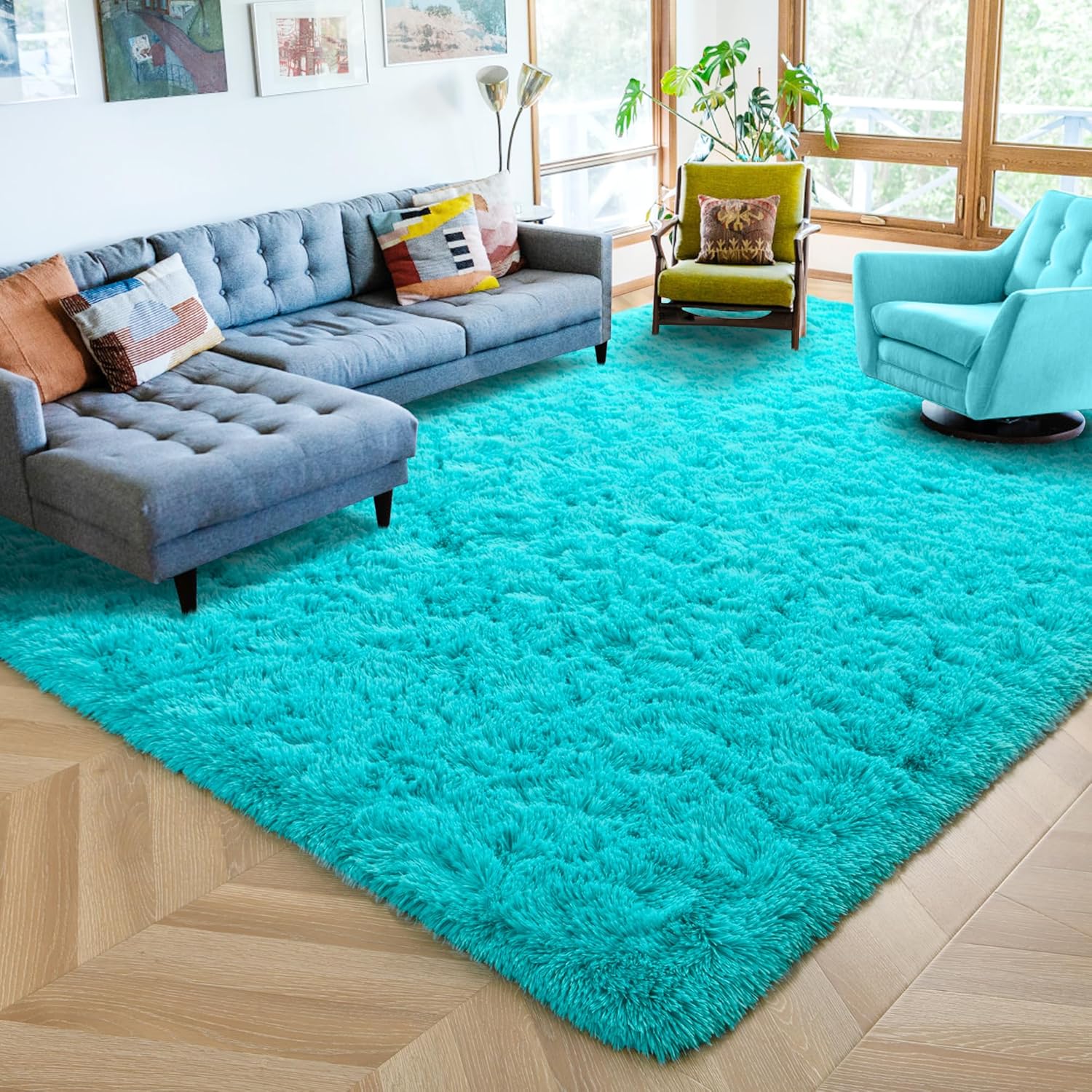 ISEAU Alfombra de área mullida, lanuda y cómoda para interiores, dormitorio de...
