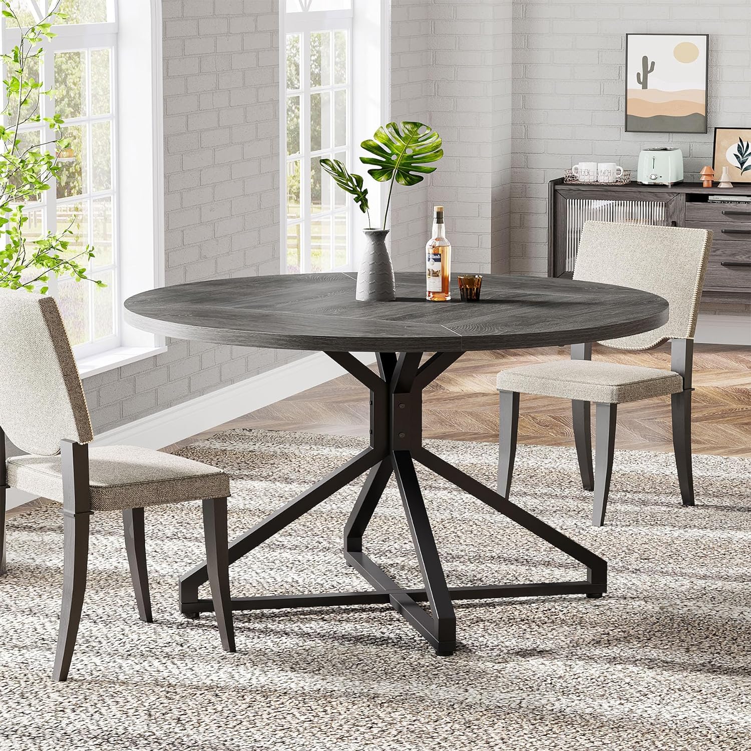 Round Dining Table for 4-6 People, 47-Inch Circle Kitchen Table Dining Room