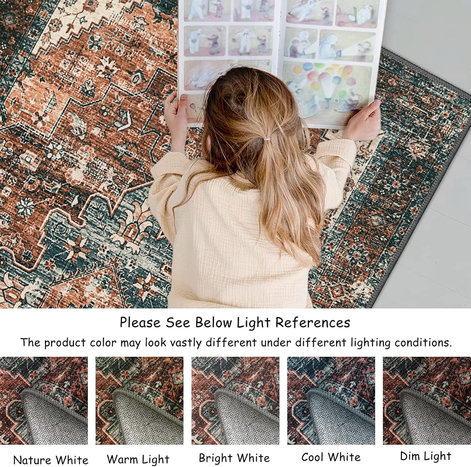 Moynesa Alfombra ultrafina lavable vintage de 3 x 5 pies, estilo bohemio,...
