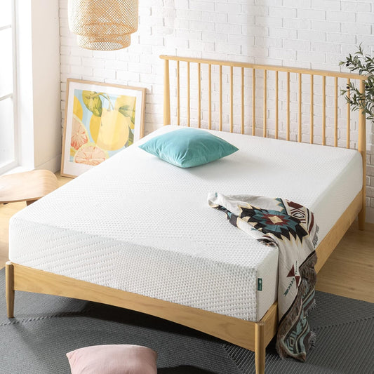 Colchón de espuma viscoelástica esencial de té verde de 10 pulgadas, cama en