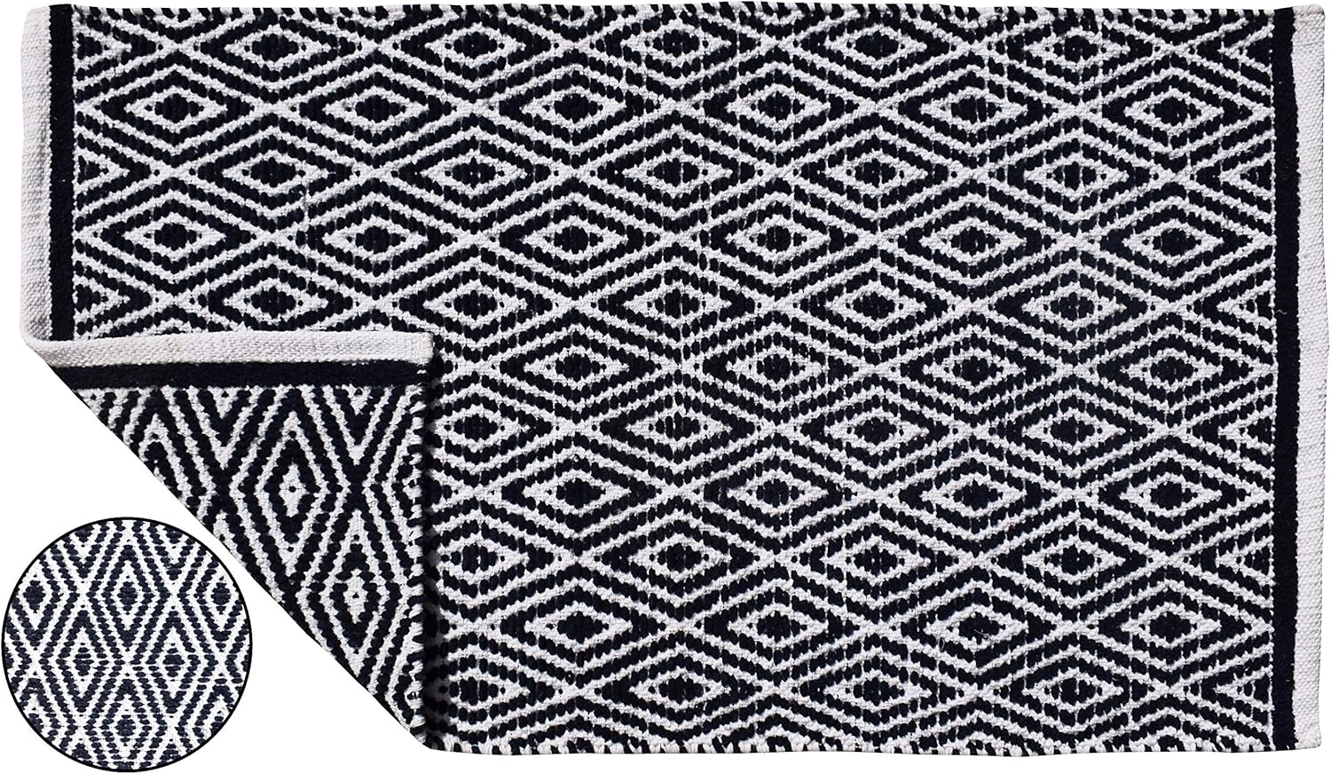 Ramanta Home Alfombra 100% algodón con diamantes de 21 x 34 pulgadas, tejida a...