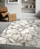 Alfombra de área moderna con patrón de mármol en gris dorado crema para sala de...