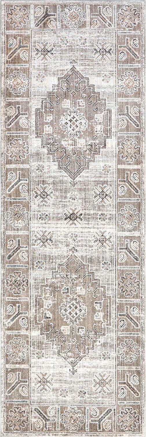 nuLOOM Magdna - Alfombra vintage con flecos de medallón, 2 pies 8 pulgadas x 8...