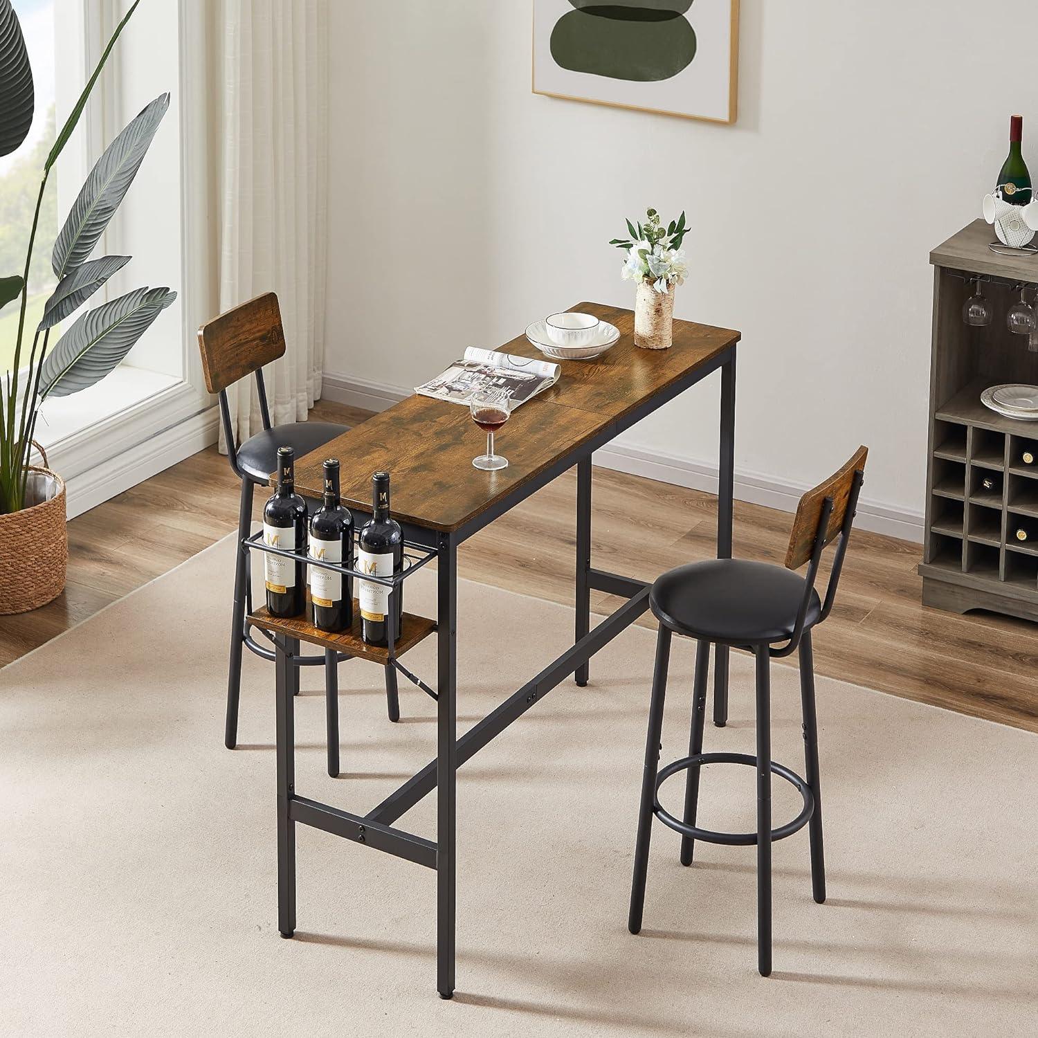 Juego de mesa de cocina para 2 personas con soporte plegable para vino, mesa de