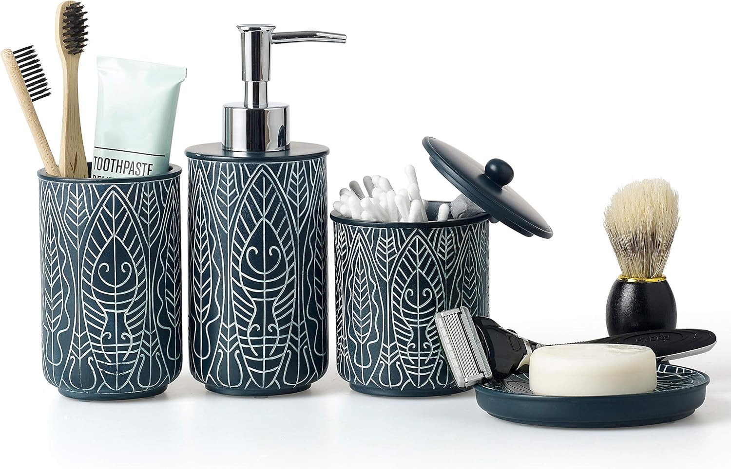 Juego de accesorios de baño azul marino de alta calidad. Decoración de baño...