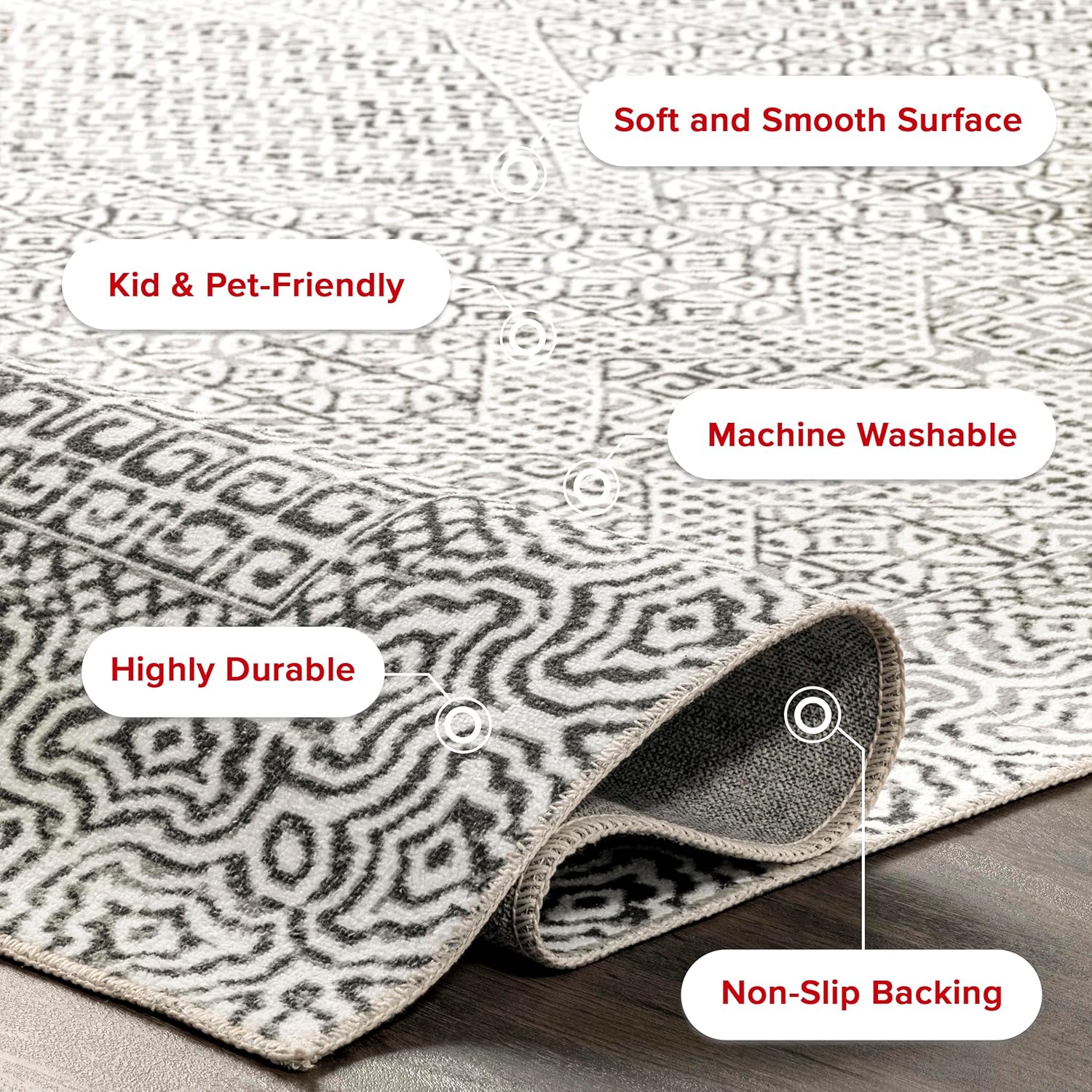 SpinClean Alfombra de área lavable a máquina, resistente a las manchas con