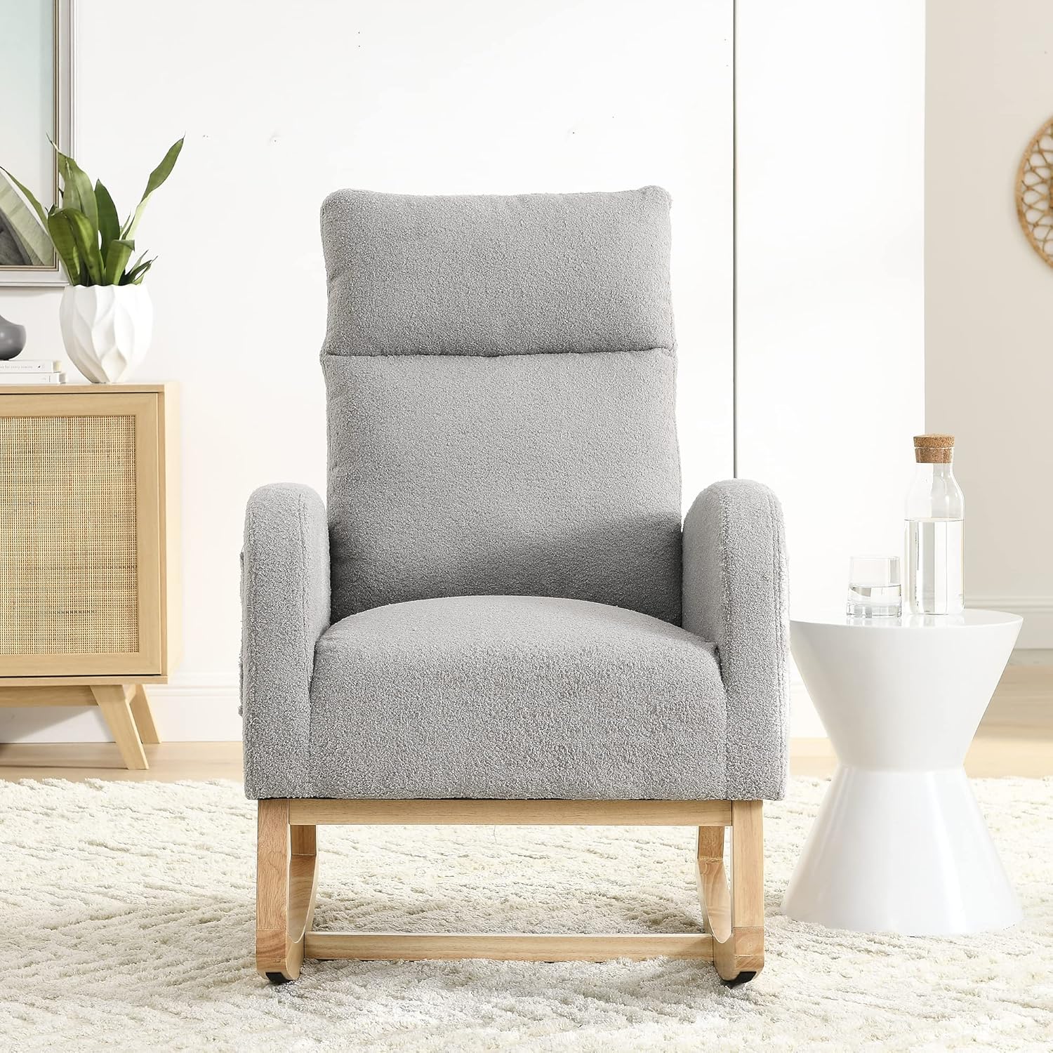 Mecedora para guardería con patas de madera maciza, silla deslizante para...
