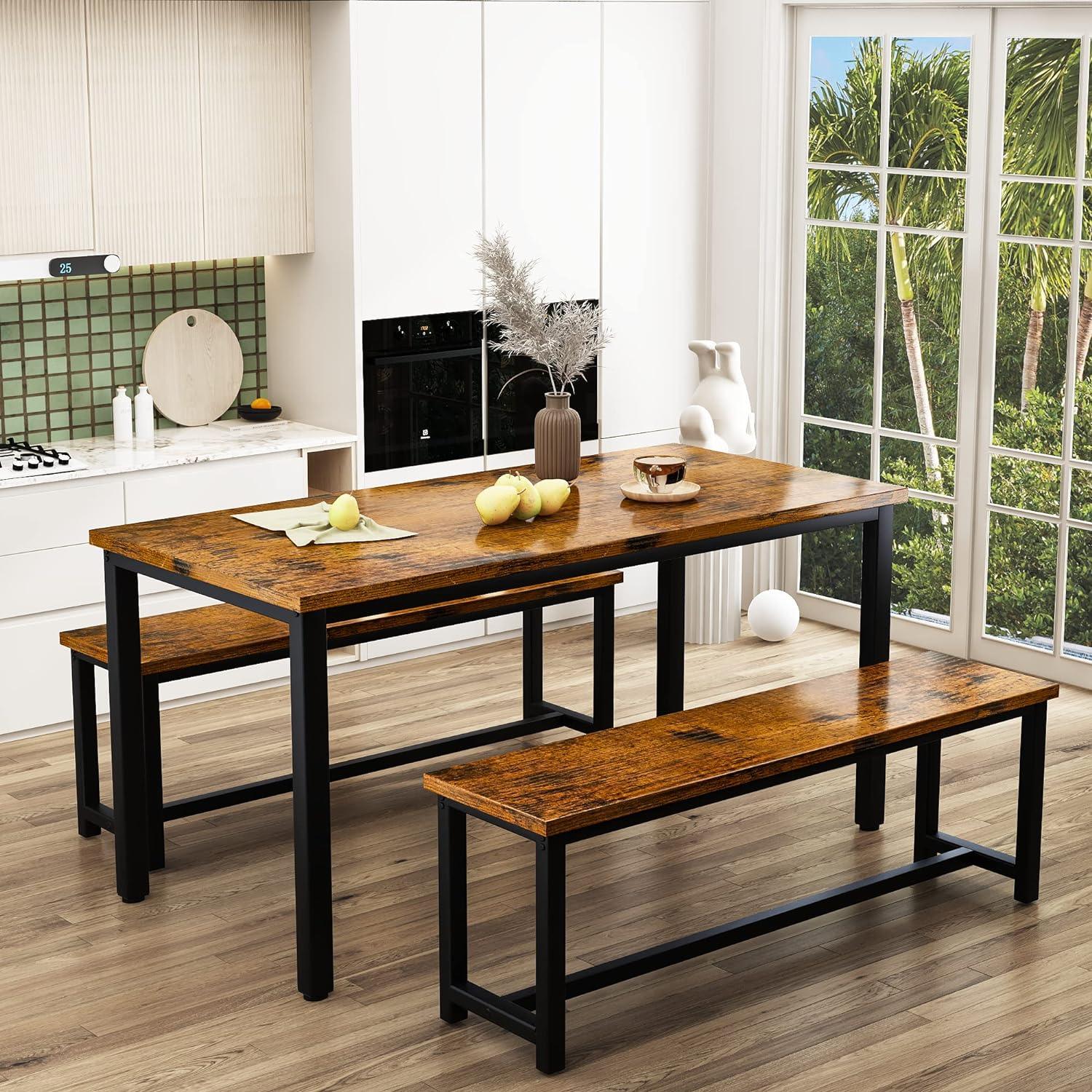 Juego de mesa de comedor para 4 mesas de cocina con 2 bancos de comedor, juego