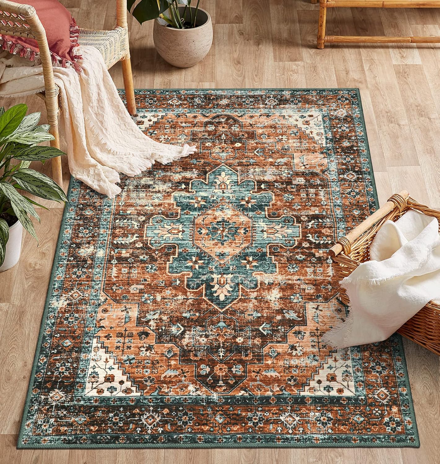 Moynesa Alfombra ultrafina lavable vintage de 3 x 5 pies, estilo bohemio,...