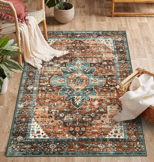 Moynesa Alfombra ultrafina lavable vintage de 3 x 5 pies, estilo bohemio,...
