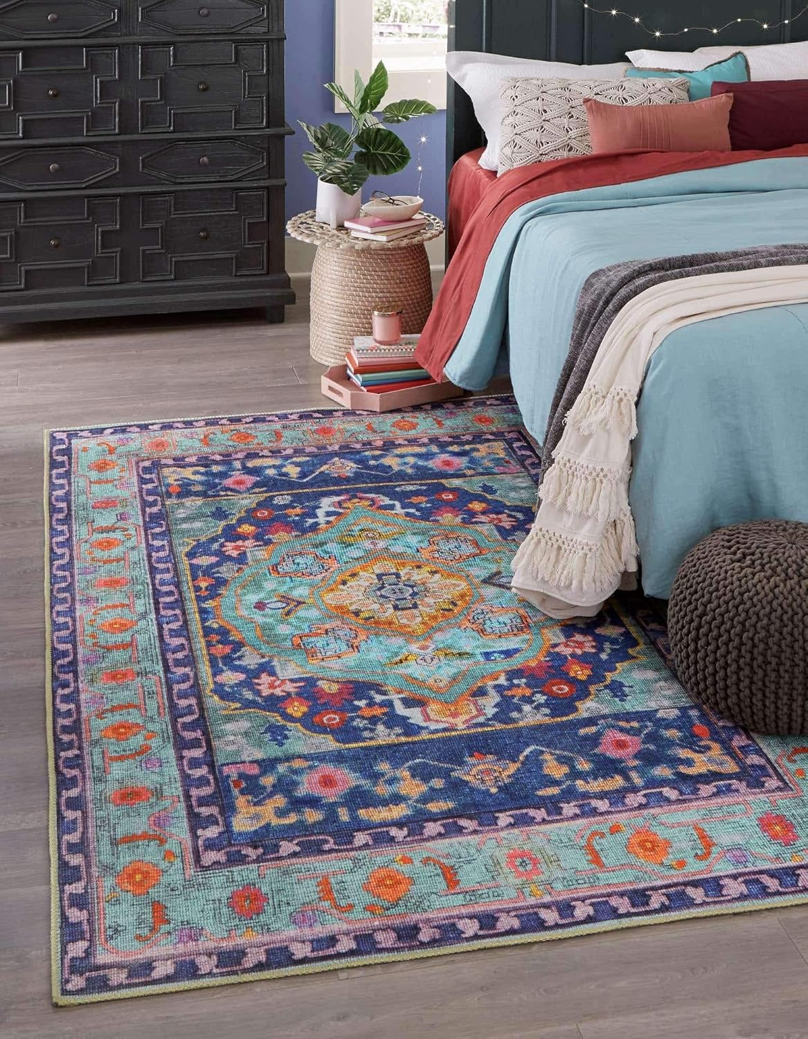 Unique Loom Revival Collection - Alfombra tradicional con borde de medallón...