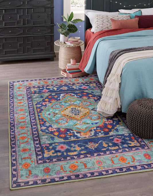 Unique Loom Revival Collection - Alfombra tradicional con borde de medallón...