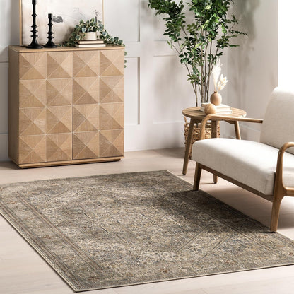 Carol Alfombra decorativa tradicional de medallón, 3 x 5, color beige