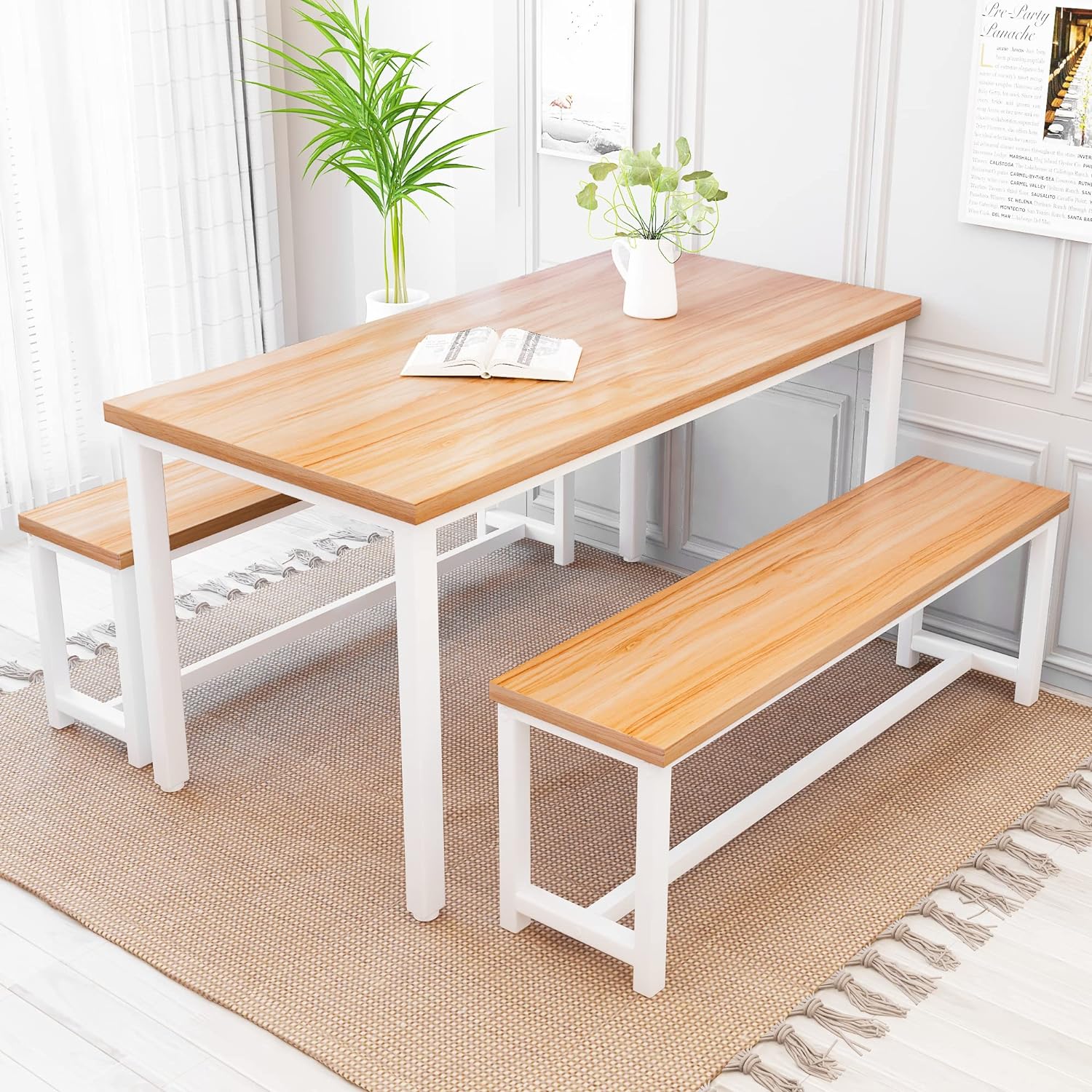 Juego de mesa de comedor para 4 mesas de cocina con 2 bancos de comedor, juego