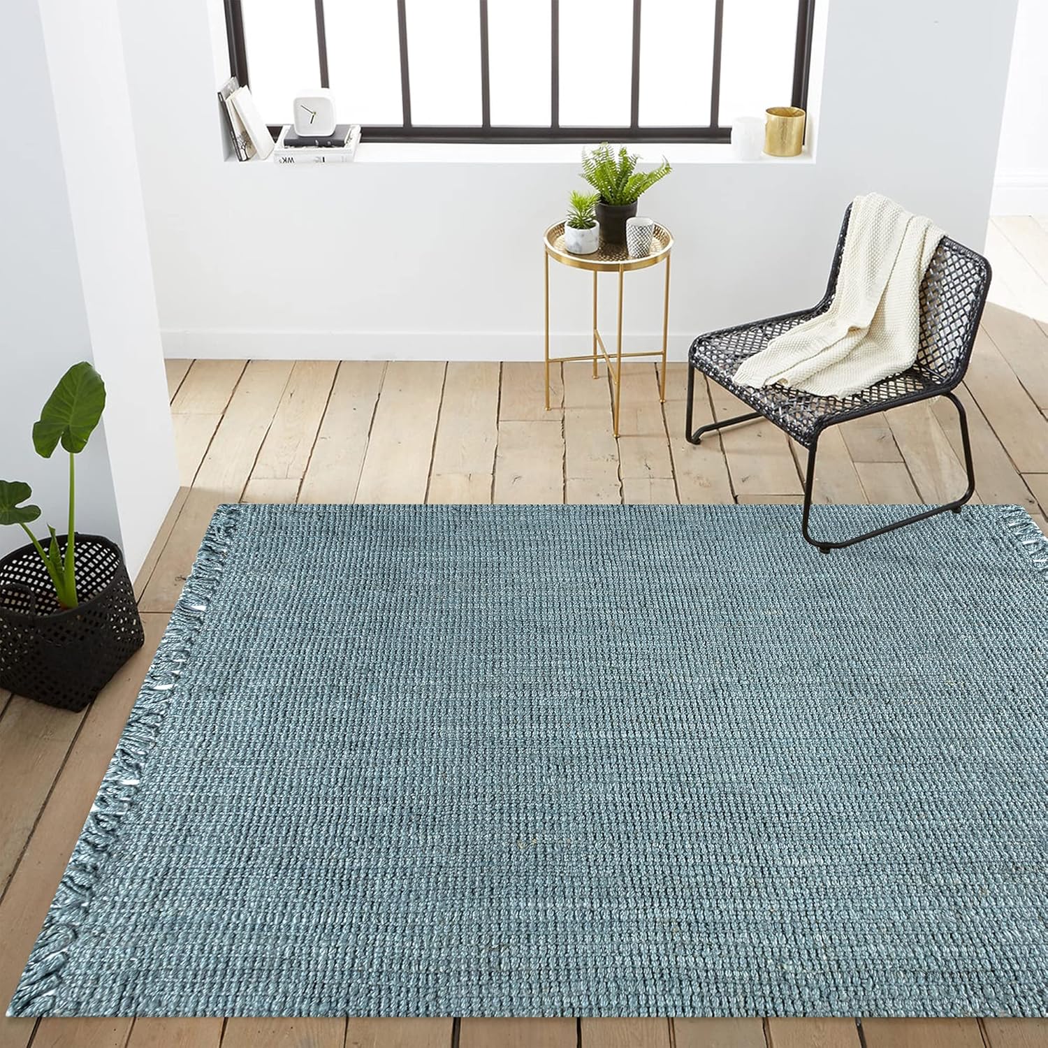 NRF103B-3 Pata Alfombra tejida a mano de yute grueso con flecos para interior,