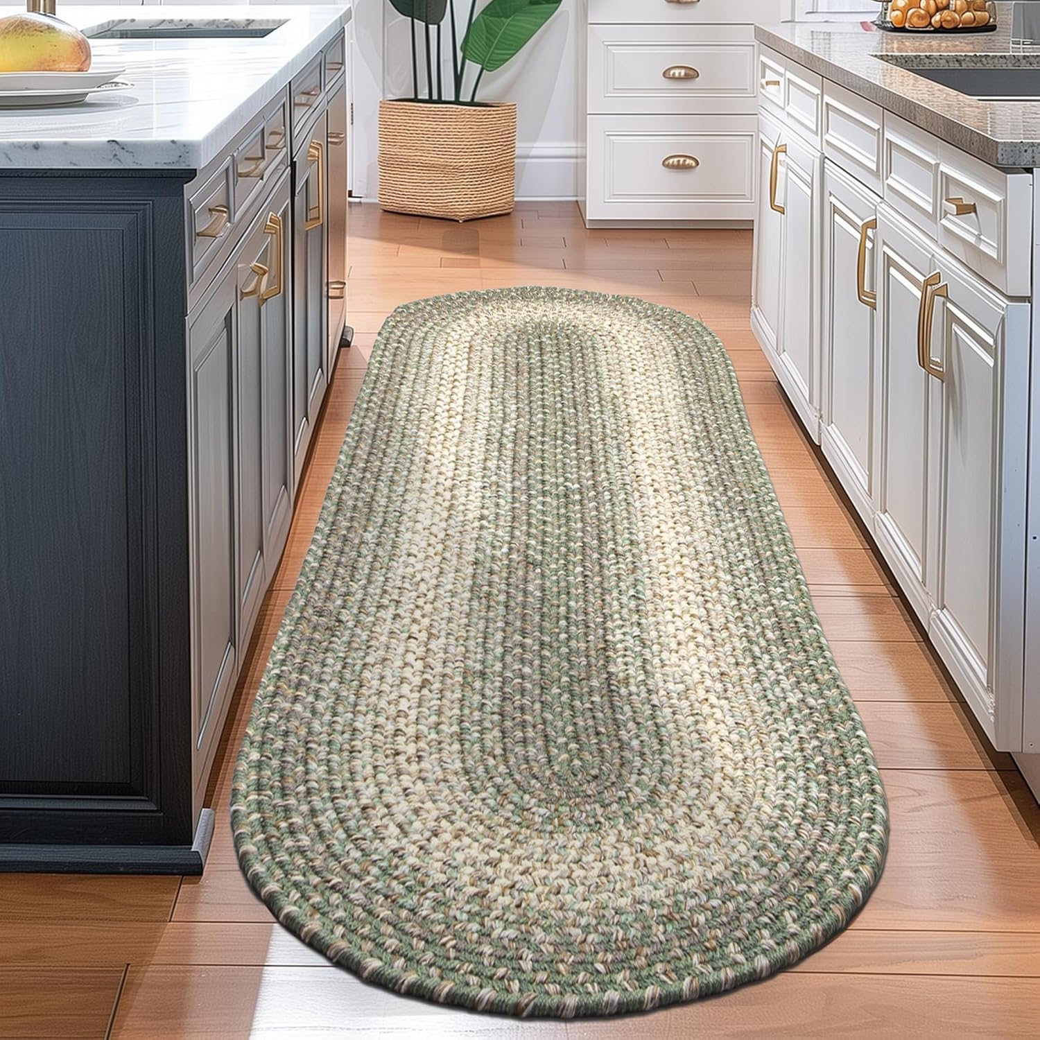 Braided Farmhouse Alfombra trenzada Ridgewood para sala de estar, reversible,